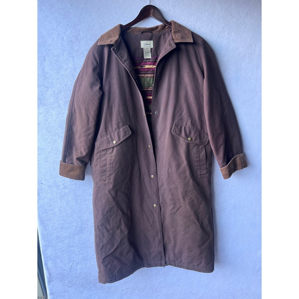 LL Bean Womens Long Barn Coat Chore Coat Brown Cotton Southwestern Lined L